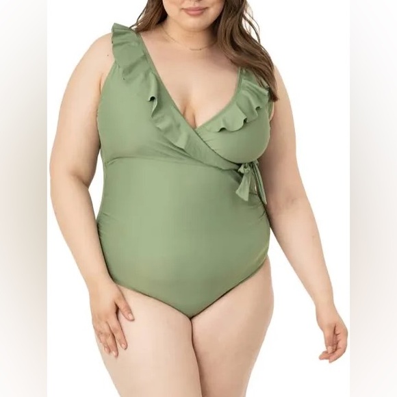 Kindred Bravely Ruffle Wrap Maternity & Nursing One Piece Swimsuit | XXL-Busty - Picture 4 of 10